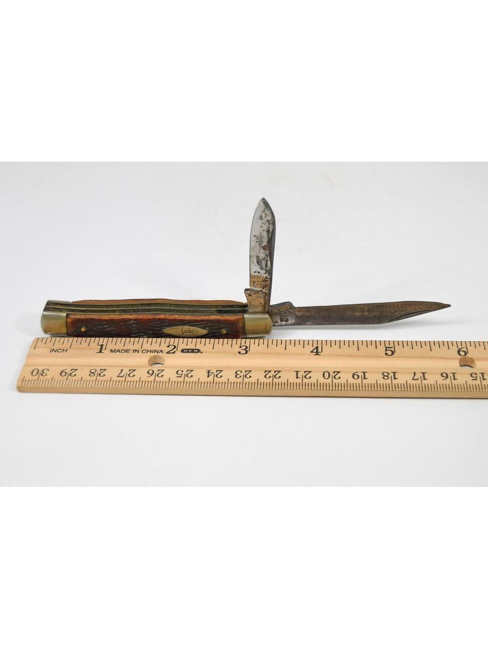 Sabre Pocket Folding Knife Japan 2 Blade Bone Handle 1950s Era - Picture 2 of 9